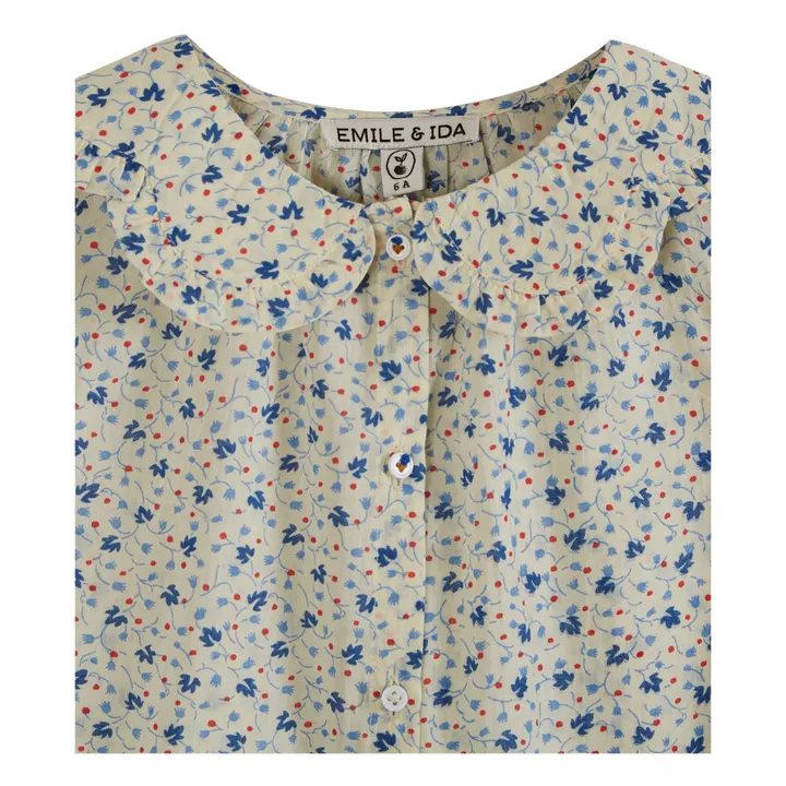 Emile et Ida Blouse Col Claudine Fleurie | Bleu