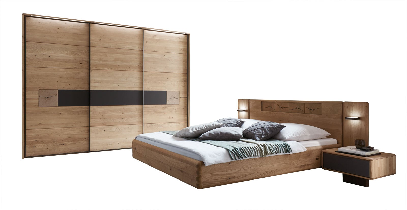 Schlafzimmer 4-teilig Europäische Wildeiche/ Mattglas Cubanit