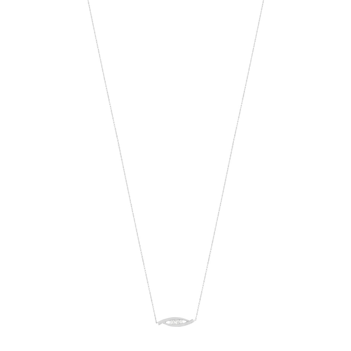 Collier or blanc 750 Trilogy, diamants. Longueur 50 cm.
