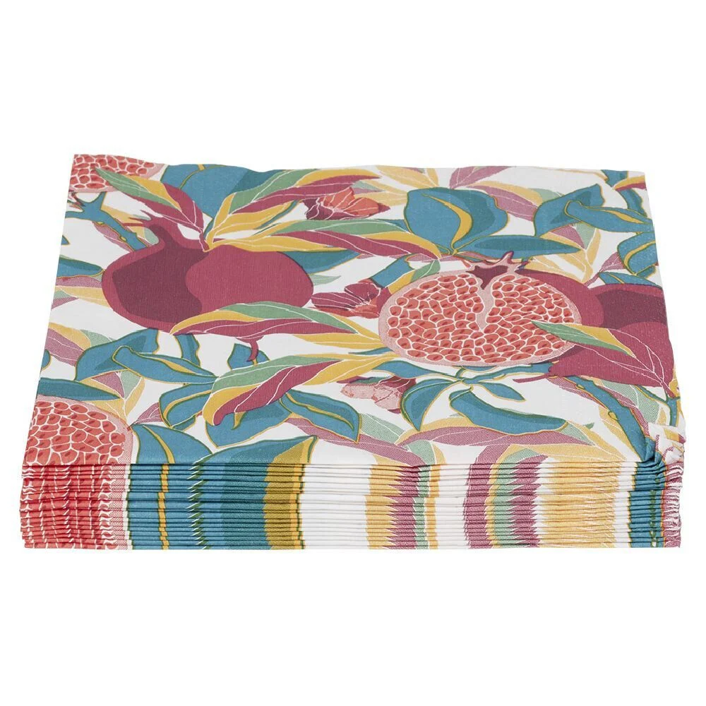 Serviette papier motif exotique grenade feuillage 33x33cm 3 plis x20