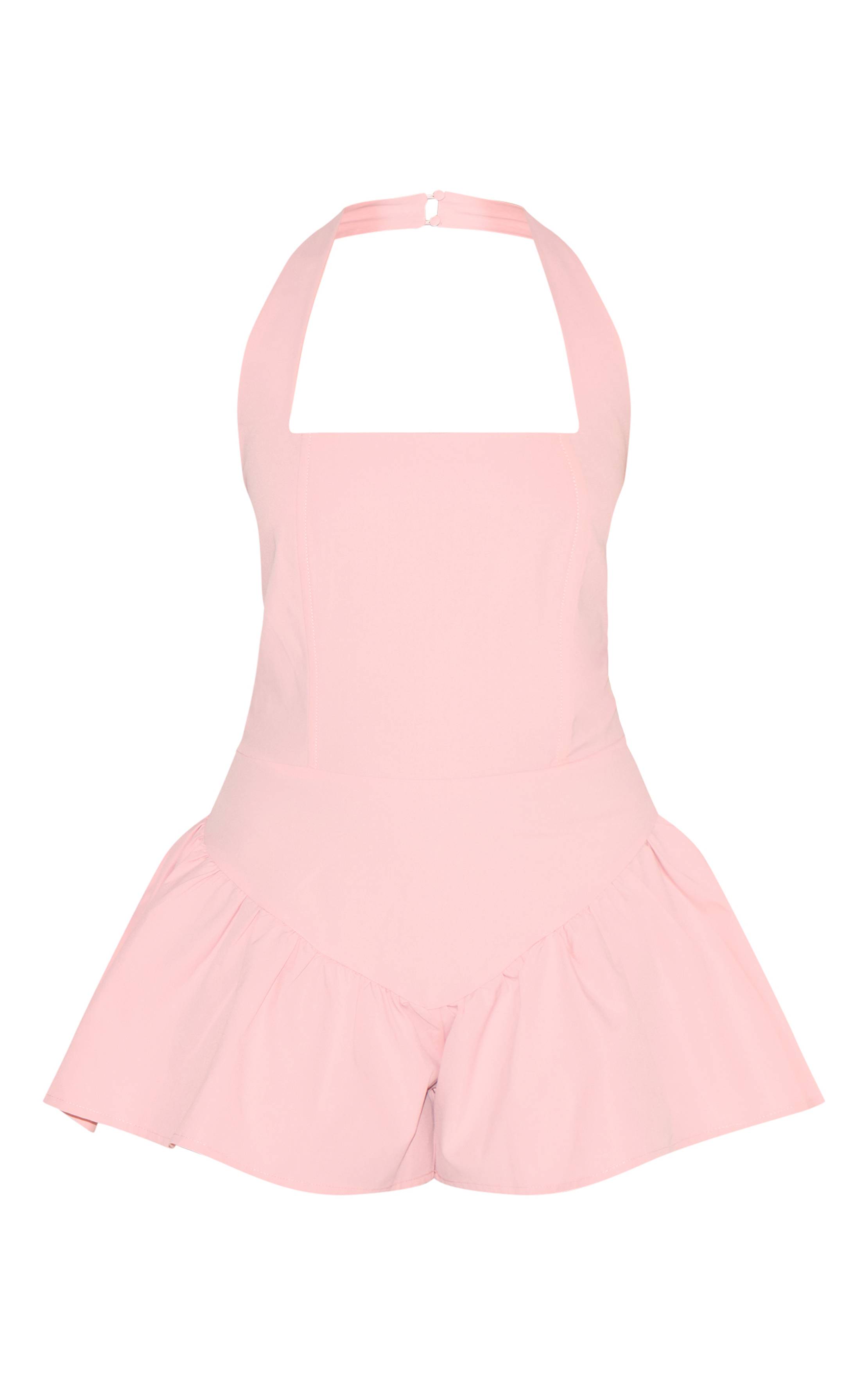 Blush Rose Combi-short Fluide Rose Pâle À Encolure Carrée Et Taille Basse