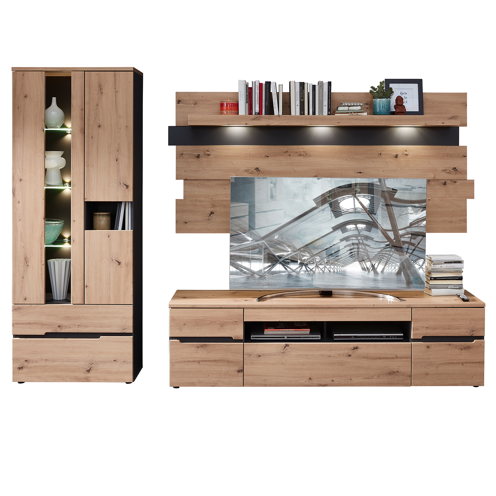 TV-Lowboard - Artisan Eiche - Graphit - Softclose