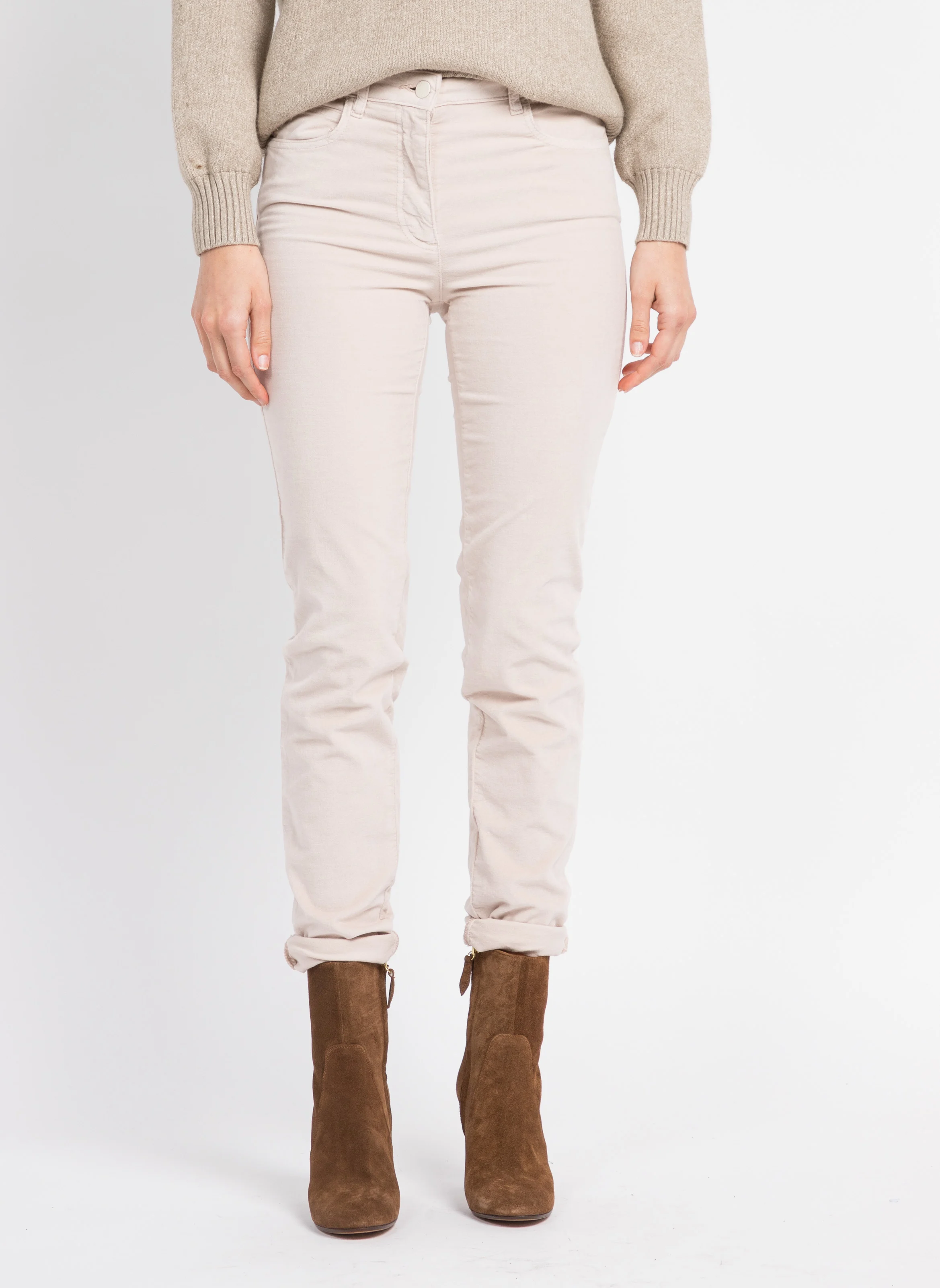 SYLVANOB - Pantalon slim en velours lisse | Beige