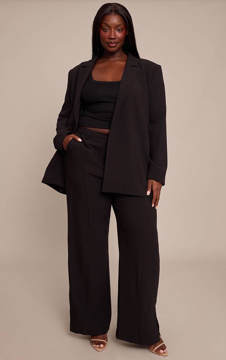 Noir Pantalon Large Grande Taille À Ourlet Fendu