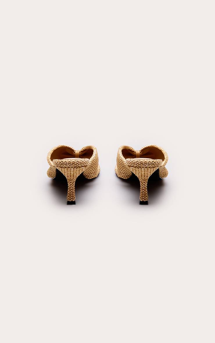 Naturel Mules À Talons À Bout Carré Et Bride Entre Les Orteils Texturées