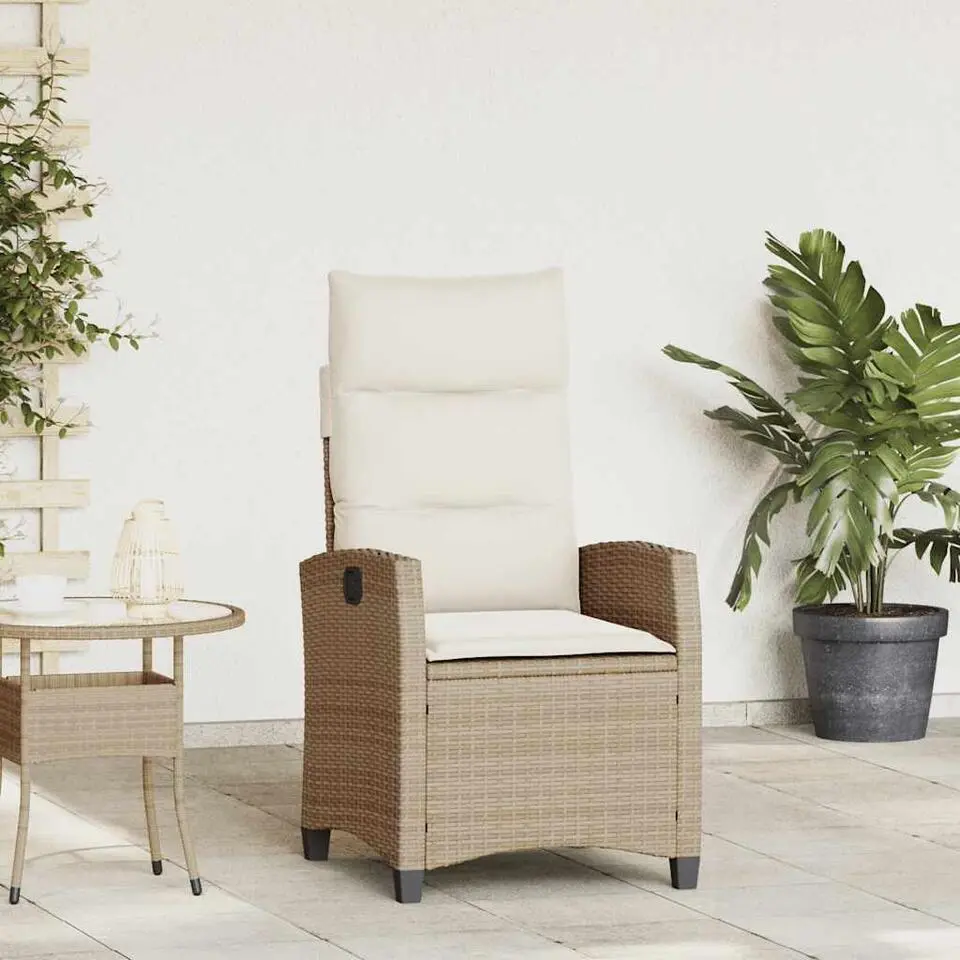vidaXL - Verstelbare tuinstoel met bijzettafel - Beige - Poly rattan