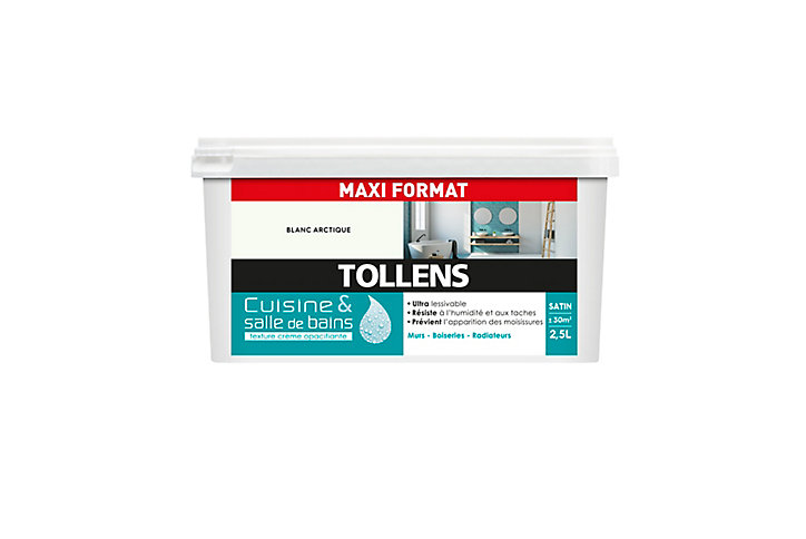 Peinture cuisine et salle de bains Tollens blanc artique satin 2L5