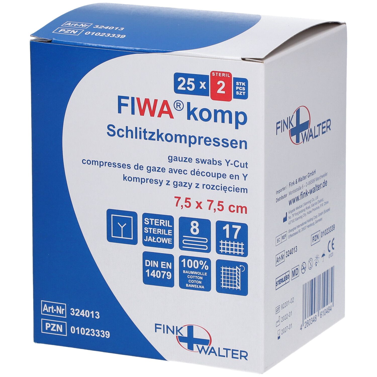 fiwa sterile Schlitzkompressen 7,5 x 7,5 cm