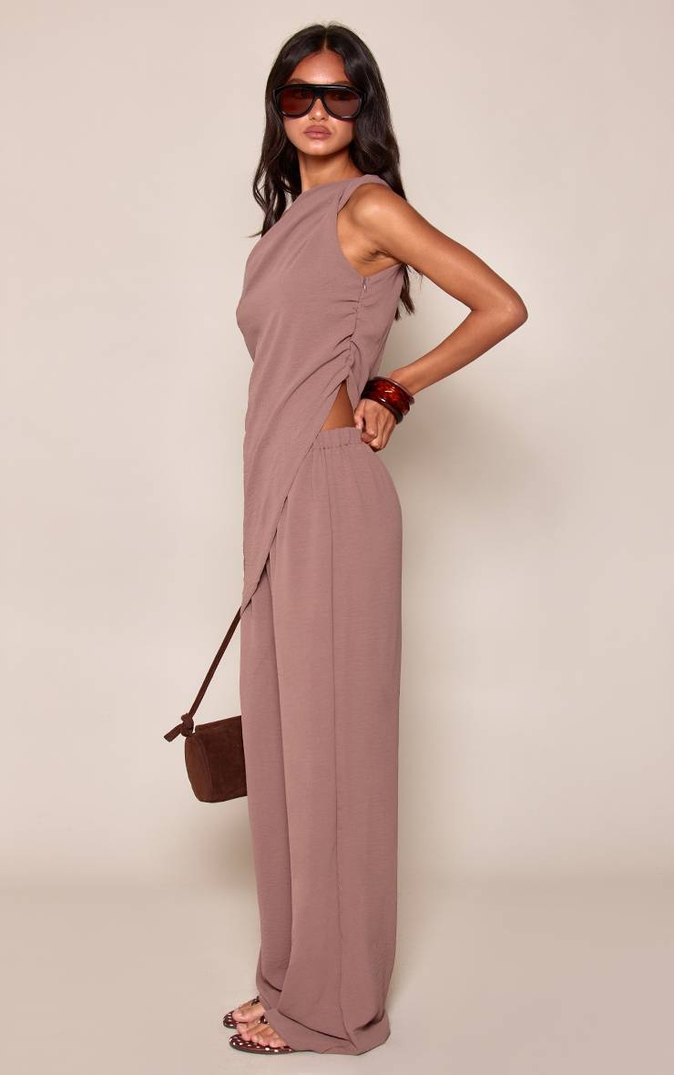 Moka Pantalon Texturé Taille Basse Ensemble Coordonné