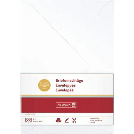 BRUNNEN Briefumschläge, perlweiß, 80g/m², C5, 10 Hüllen