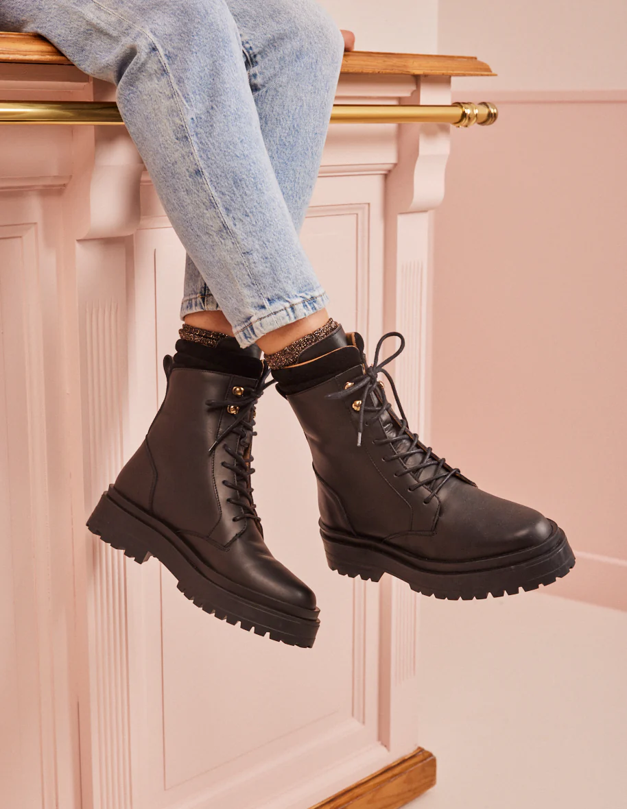 Bottines à lacets Tamara - Cuir noir