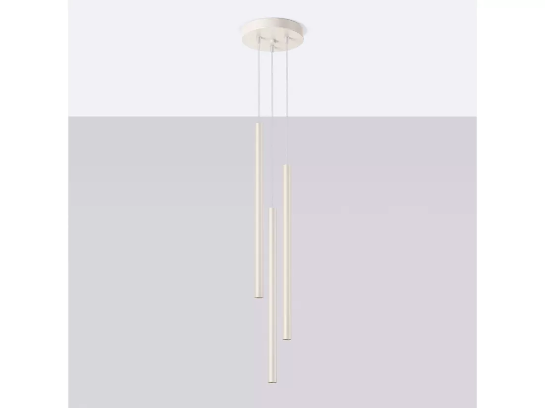 Lampe à suspension Pastelo moderne en acier - 3 sources lumineuses - L.19,5 x H.104 cm - beige