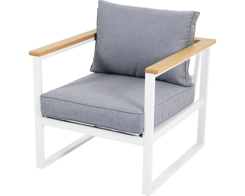 Lina 5-persoons tuinset bestaande uit: bank, tafel, 2 fauteuils, aluminium, houtlook, wit