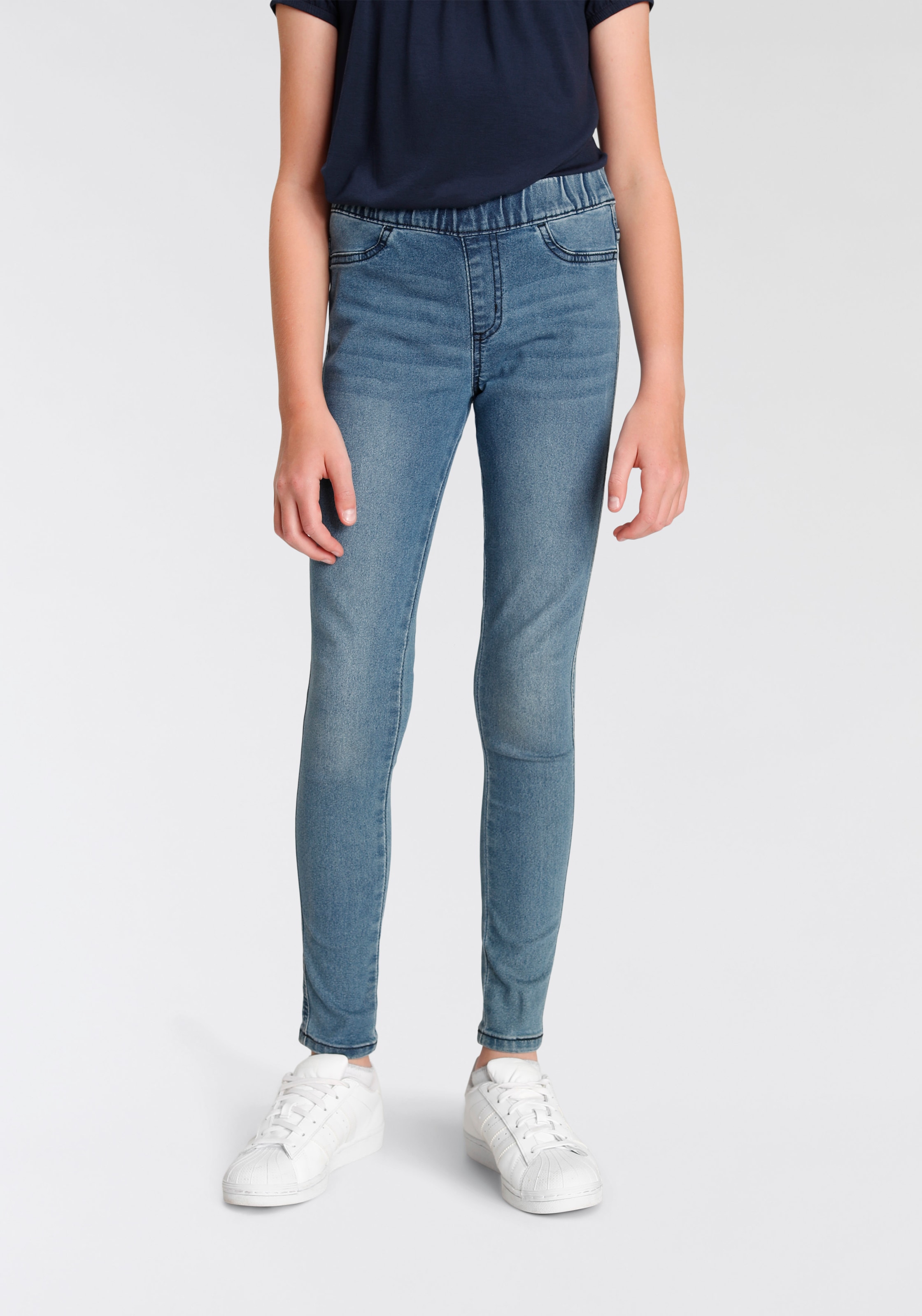 KIDSWORLD Jeansjeggings », Stetch-Jeans mit schmalem Bein«, schmale Beinform,  mit Gummizug,  lang,  mit aufgesetzten Taschen