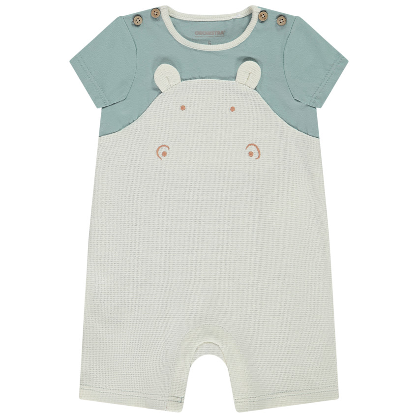 Combinaison manches courtes brodée hippopotame + oreilles 3D pour bébé garçon