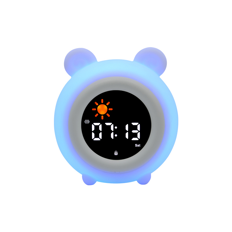 (12x11cm) 3in1 Silikon Wecker Kinder LED Nachtlicht mit Touch Funktion Schlaf Trainer Uhr mit Sonne / Mond - Maus