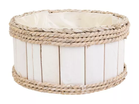 Panier en bois et corde blanc d25x13/24h