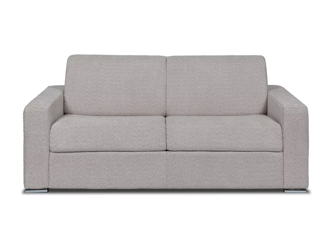 Canapé 3 places convertible express bouclette gris clair - Couchage 140 cm - Matelas 18 cm - CALITO