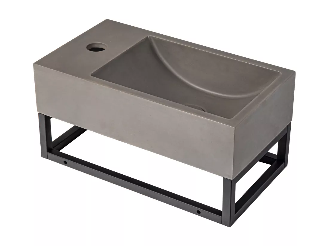 Lave main suspendu en béton avec support - Robinetterie à gauche - L40 x l22 cm - UCHAMI