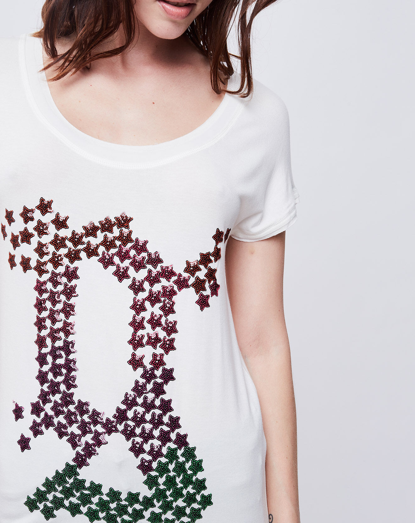 John Galliano T-Shirt à sequins blanc/rouge/vert