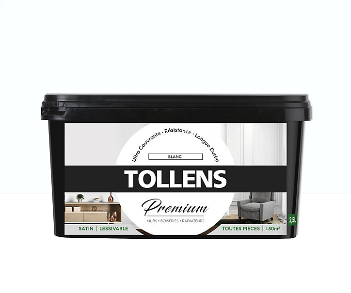 Peinture Tollens premium murs, boiseries et radiateurs blanc satin 2,5L