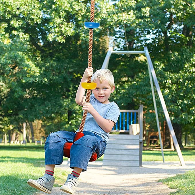 Kinder Teller Schaukel Outdoor Kletterseil Spielzeug inkl. Karabiner Haken - Rot