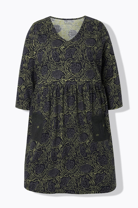 Longshirt, A-Linie, Blumendruck, 3/4-Ärmel