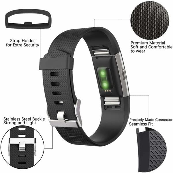 INF Klokkerem til Fitbit Charge 2, 3-pakning (S) Svart/blå/lilla