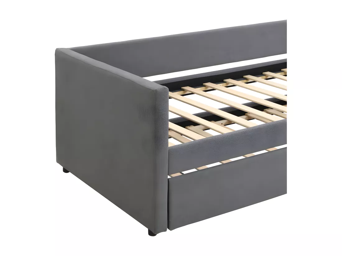 Lit gigogne multifonctionnel avec un lit pilant - 90x200 cm - tissu en lin - Gris