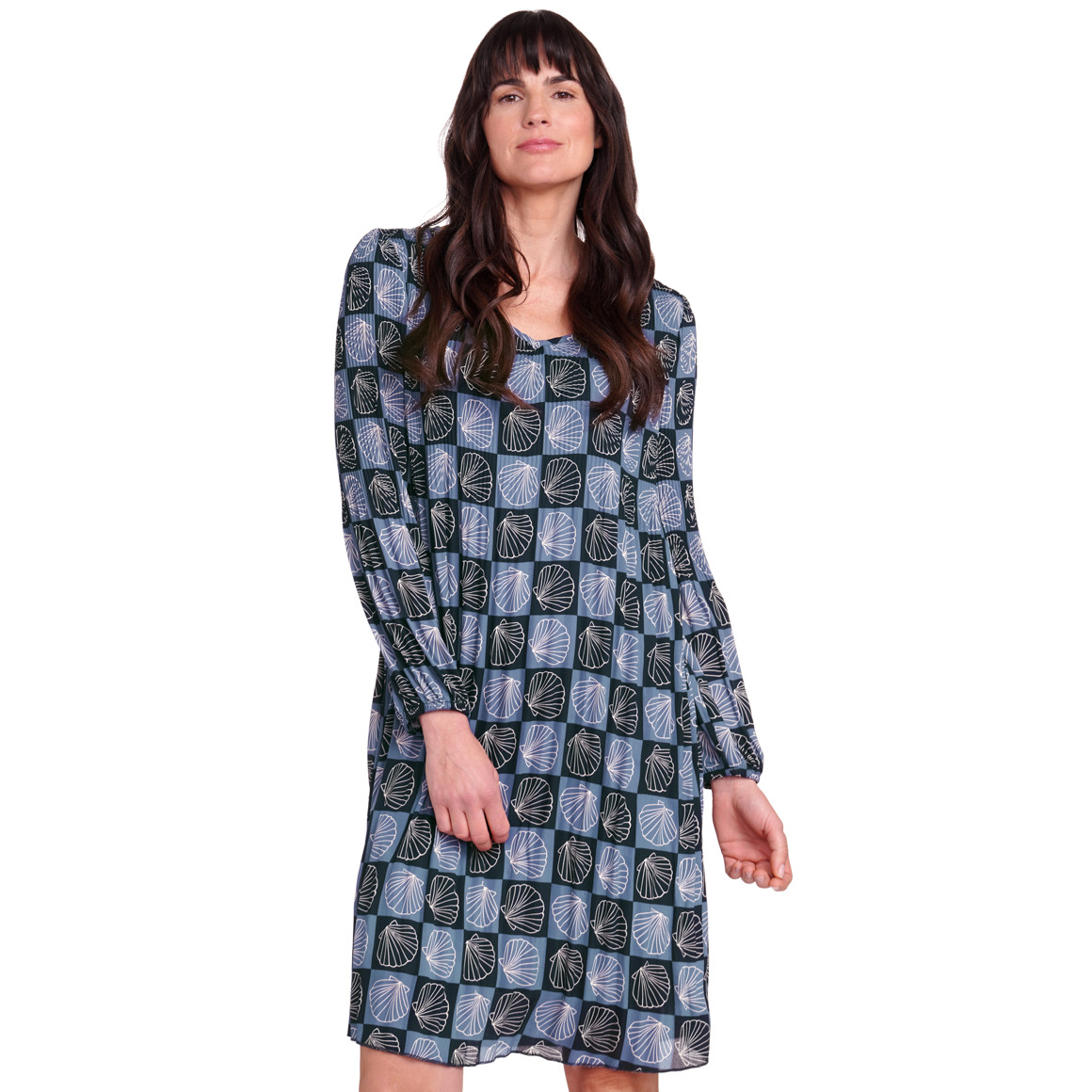 Gina Benotti Damen Plissee-Kleid mit Muschel-Motiven dunkelblau