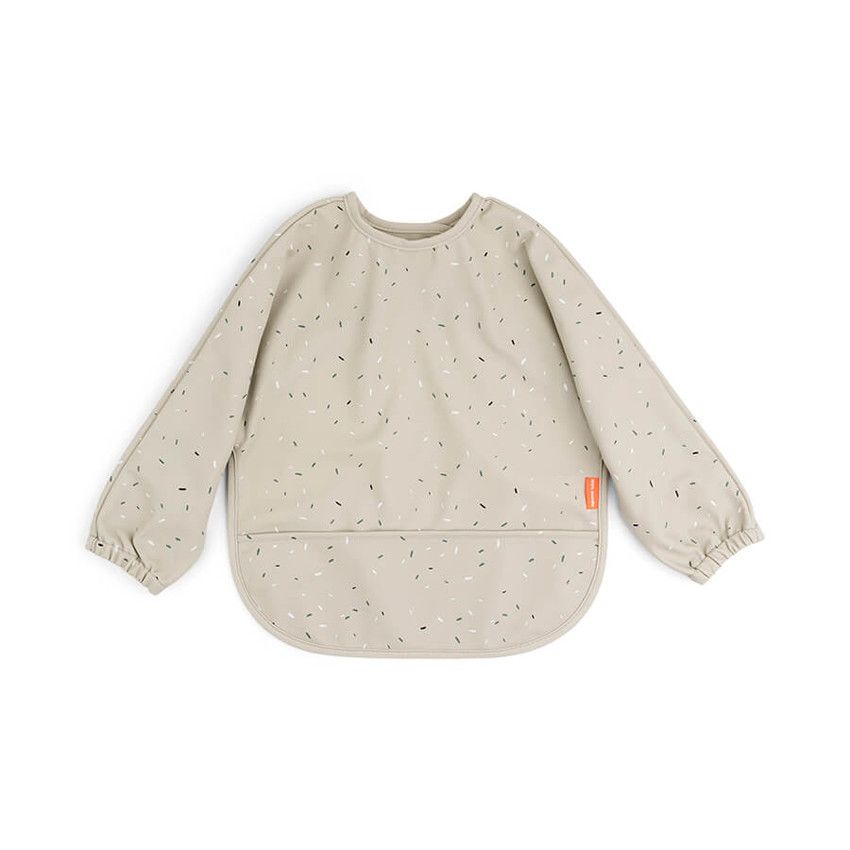 Bavoir tablier manches longues avec poche - Confetti/Sable - Ecru
