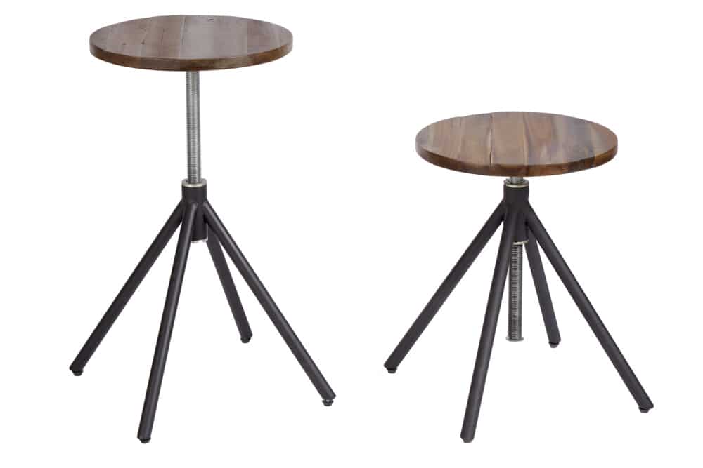Höhenverstellbarer Sitz Hocker FACTORY Akazie verwittert Industrial Design