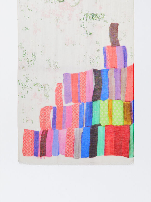 Pañuelo Estampado Con Lyocell - Crudo