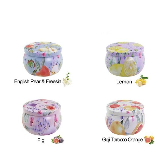 (4er Set) Duft Kerzen Aromatherapie Sojawachs Kerzen Geschenk Set im Frucht Design - Zitrone / Pfirsich