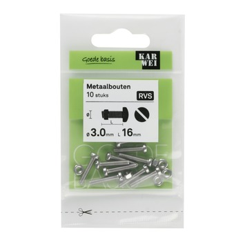 KARWEI metaalbout RVS 3x16 mm 10 stuks
