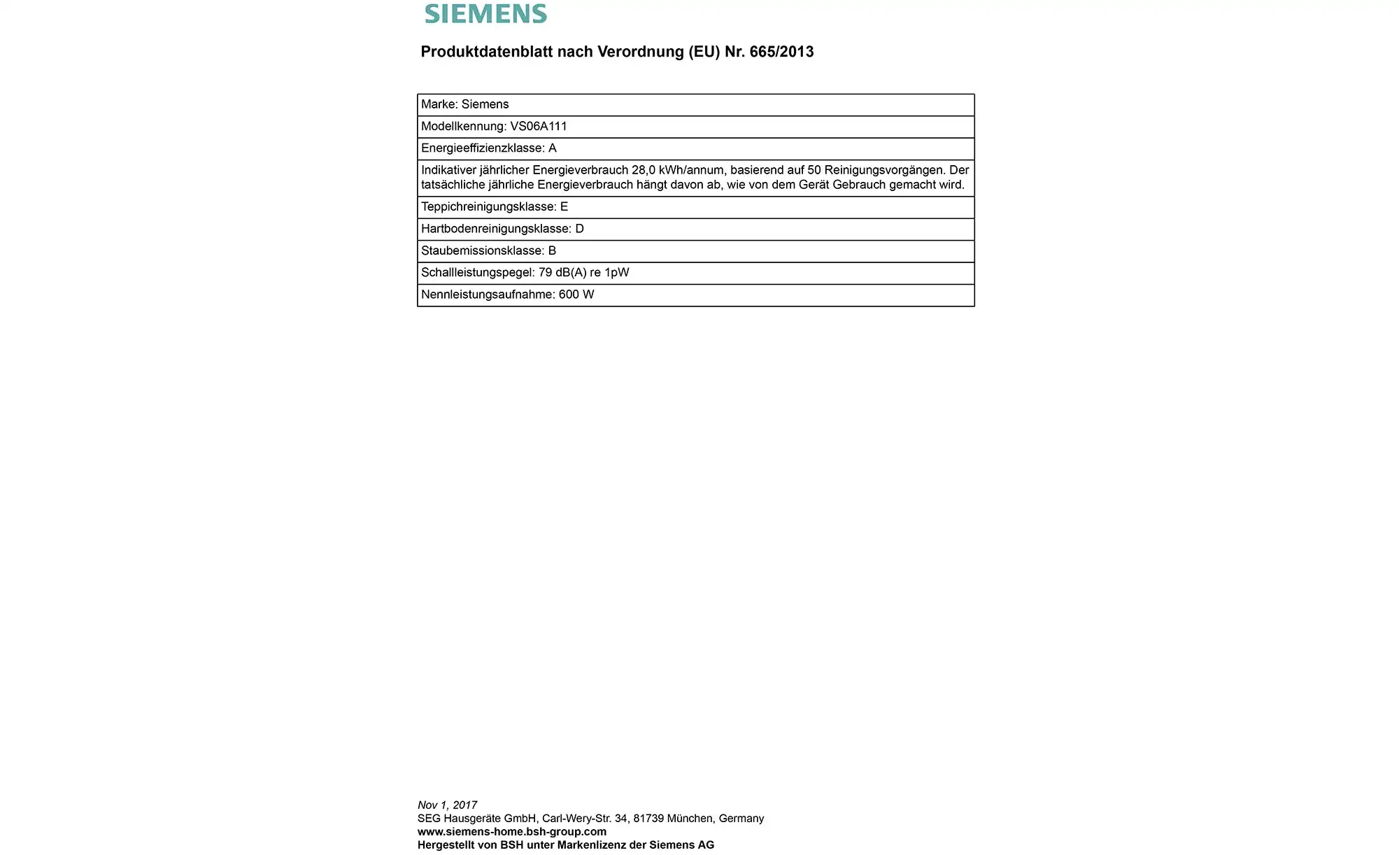 SIEMENS Bodenstaubsauger VS06A111