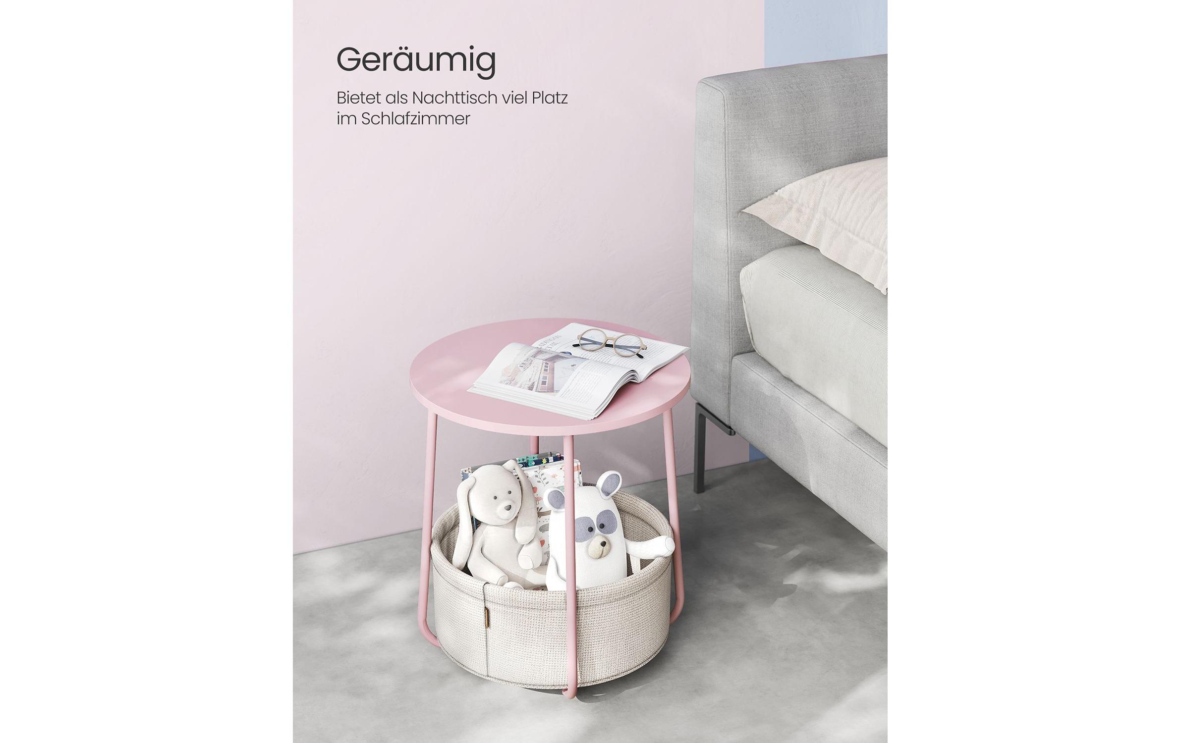 Beistelltisch 45 x 51 cm, Rosa / BeigeCouchtisch mit Ablage und Korb