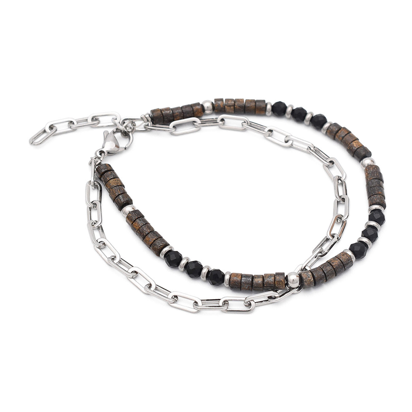 Rockstone Bracelet en Acier & Perles marron