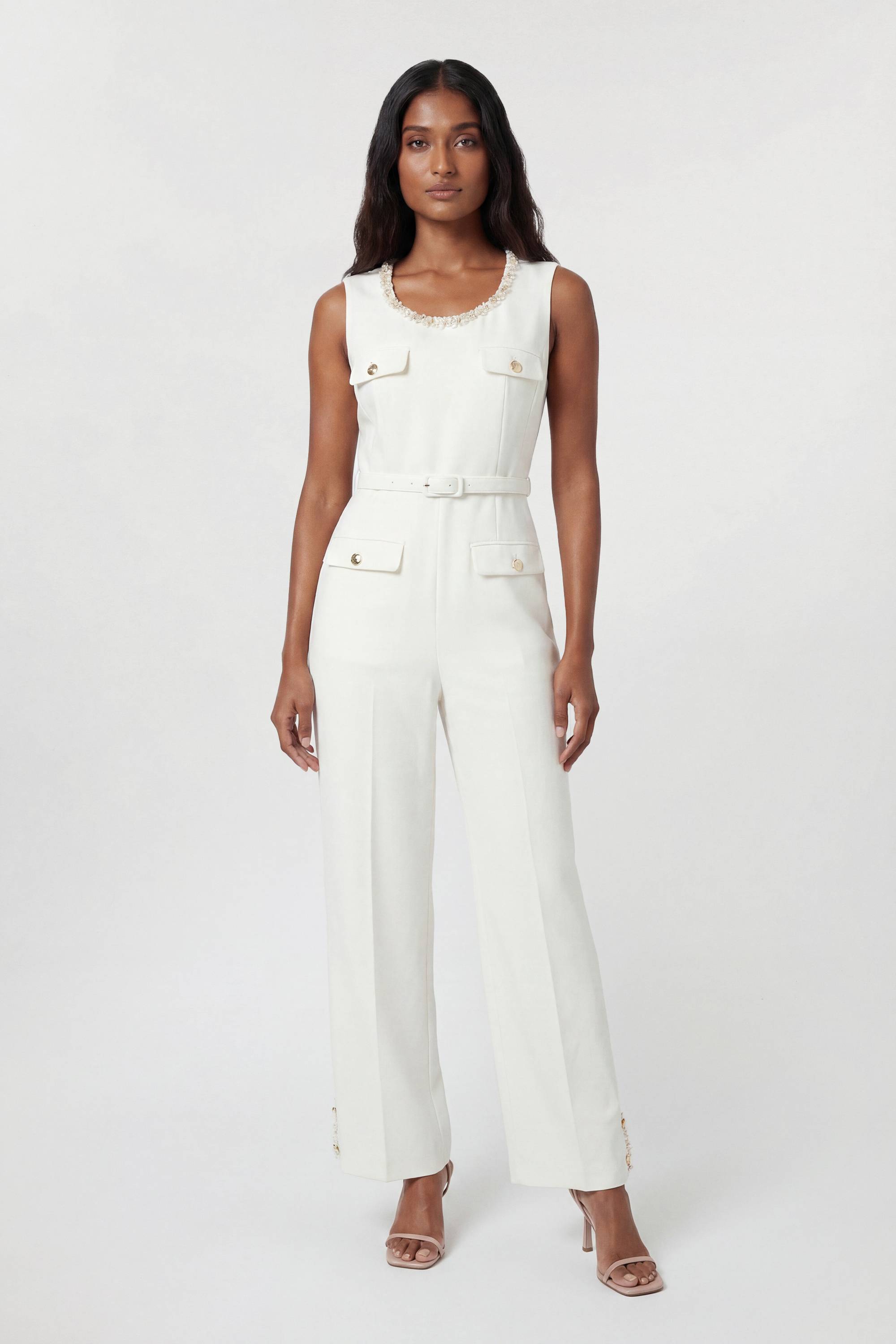 KarenMillen Combinaison-pantalon Large Ajustée En Tissu Stretch Compact Avec Ornements