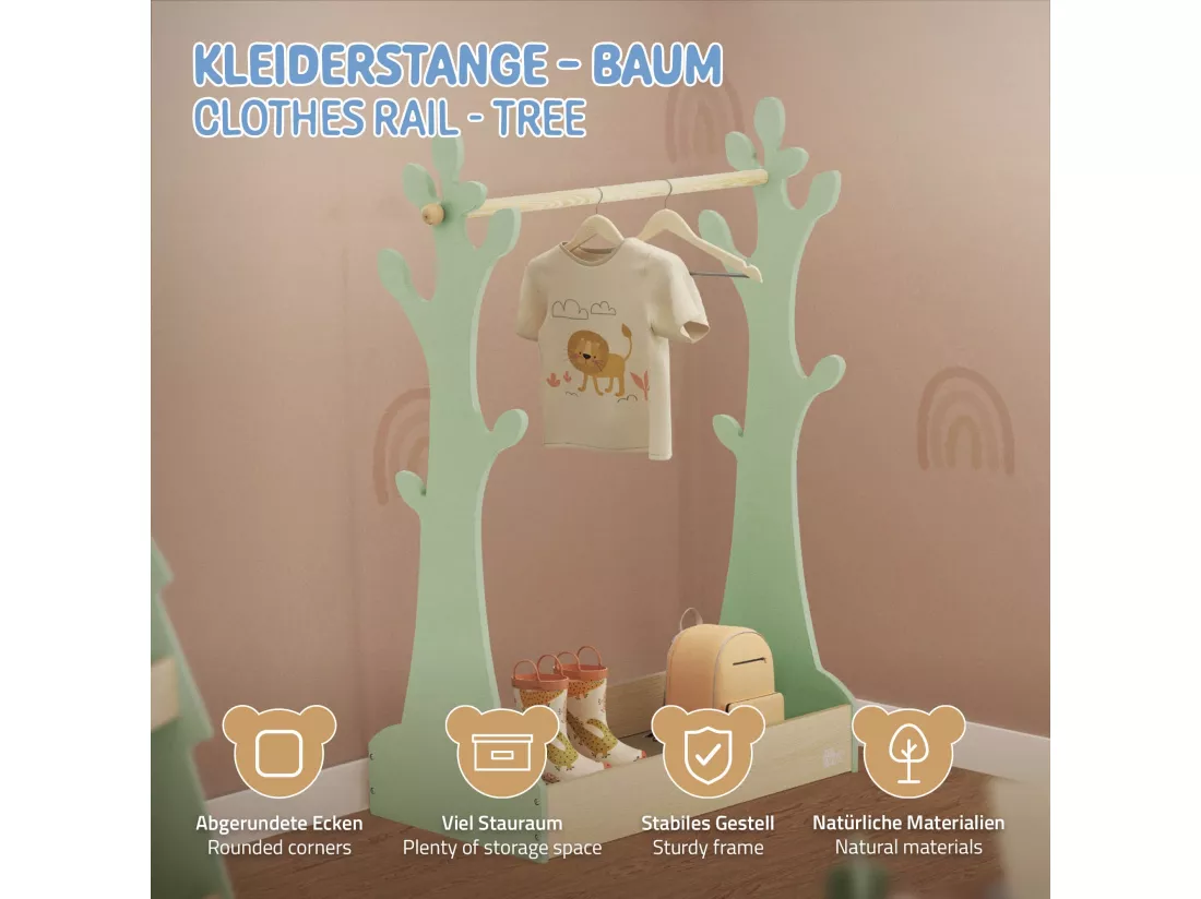 Joyz Portemanteau pour enfants avec étagère et tringle à vêtements chambre bébé