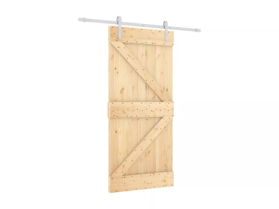 Porte coulissante et kit de quincaillerie 90x210 cm pin massif