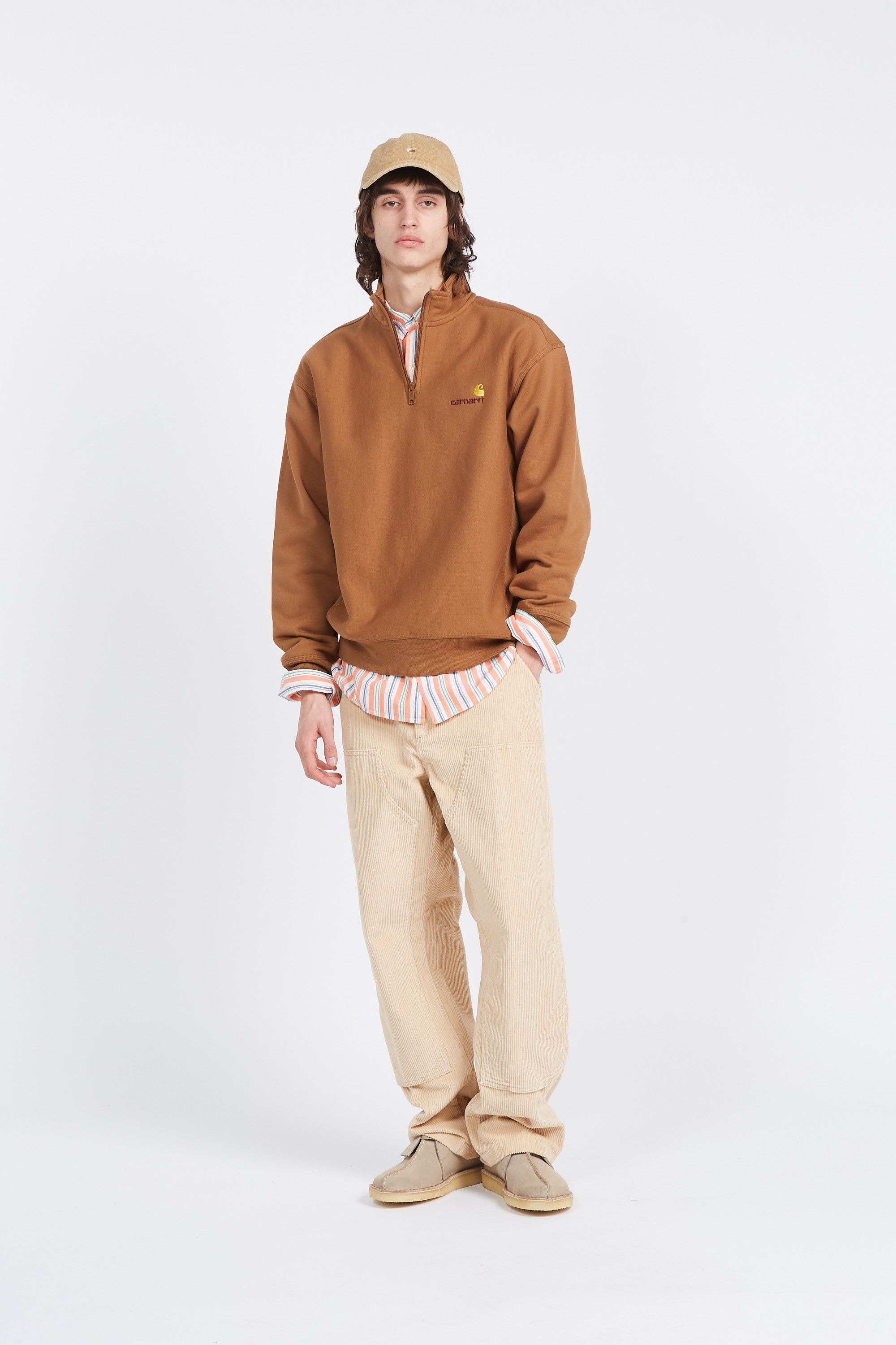 CARHARTT WIP Sweat zippé  Half Zip American Script  Marron