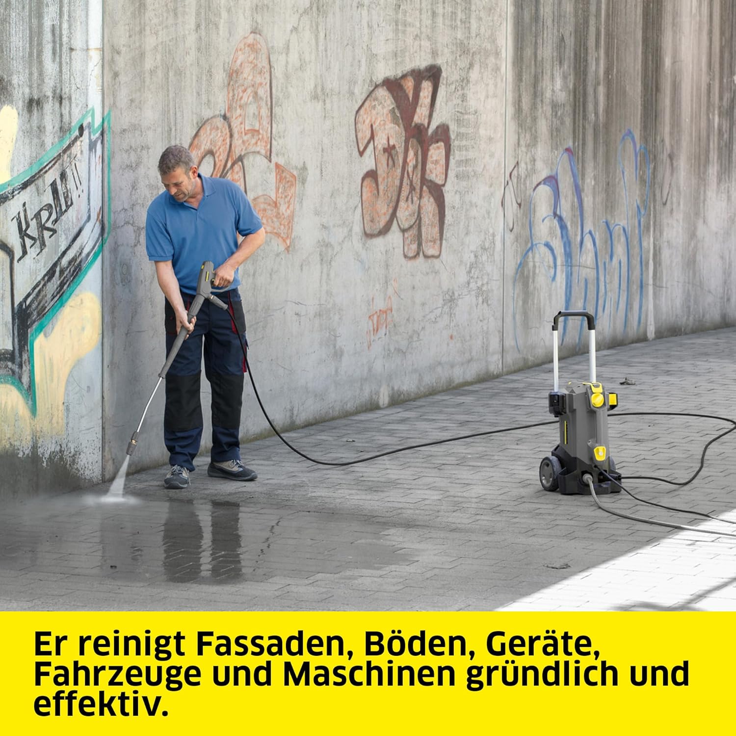 Kärcher Hochdruckreiniger HD 5/15 C Plus + FR Classic, Arbeitsdruck: 150bar, max. Druck: 200bar, Durchflussmenge: 500l/h, Easy!Force Handspritzpistole, HD-Schlauch, Strahlrohr, inkl. Schlauchtrommel