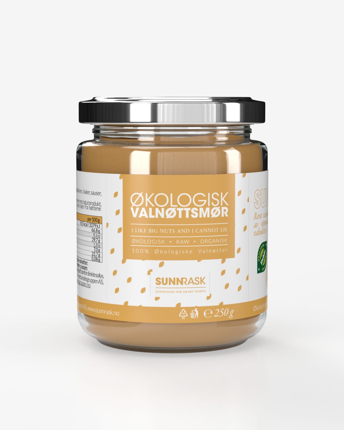 SunnRask Økologisk Valnøttsmør 3x250g - TREPAKNING!