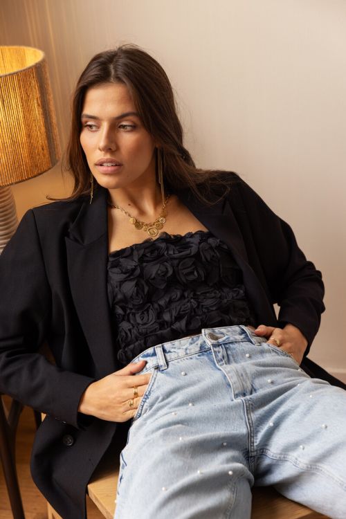 Zwarte corset top met rozen