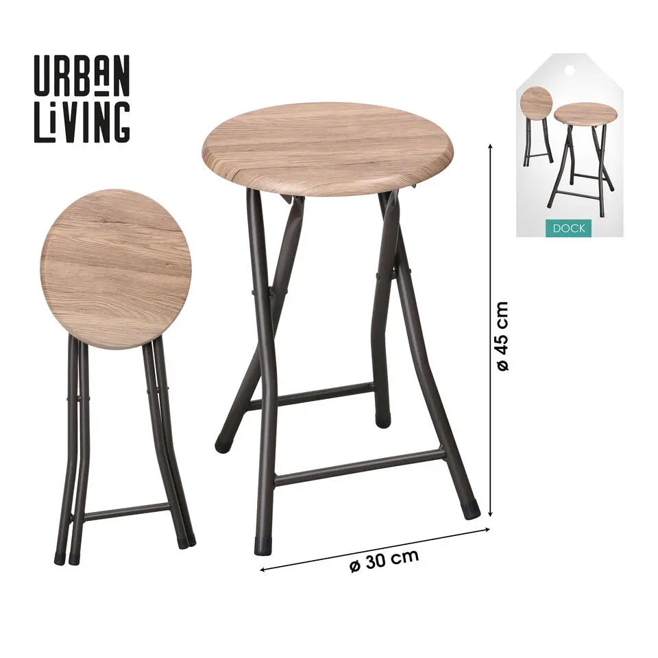 Urban Living krukje - metaal/hout - D30 x H45 cm - opvouwbaar