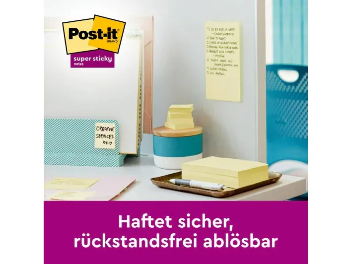 Post-it super sticky notes, 76 x 76 mm, gul, pakke a 24 stk.