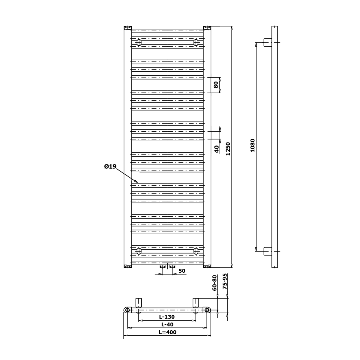 Bruckner Albrecht handdoekradiator 40x125cm 400W wit