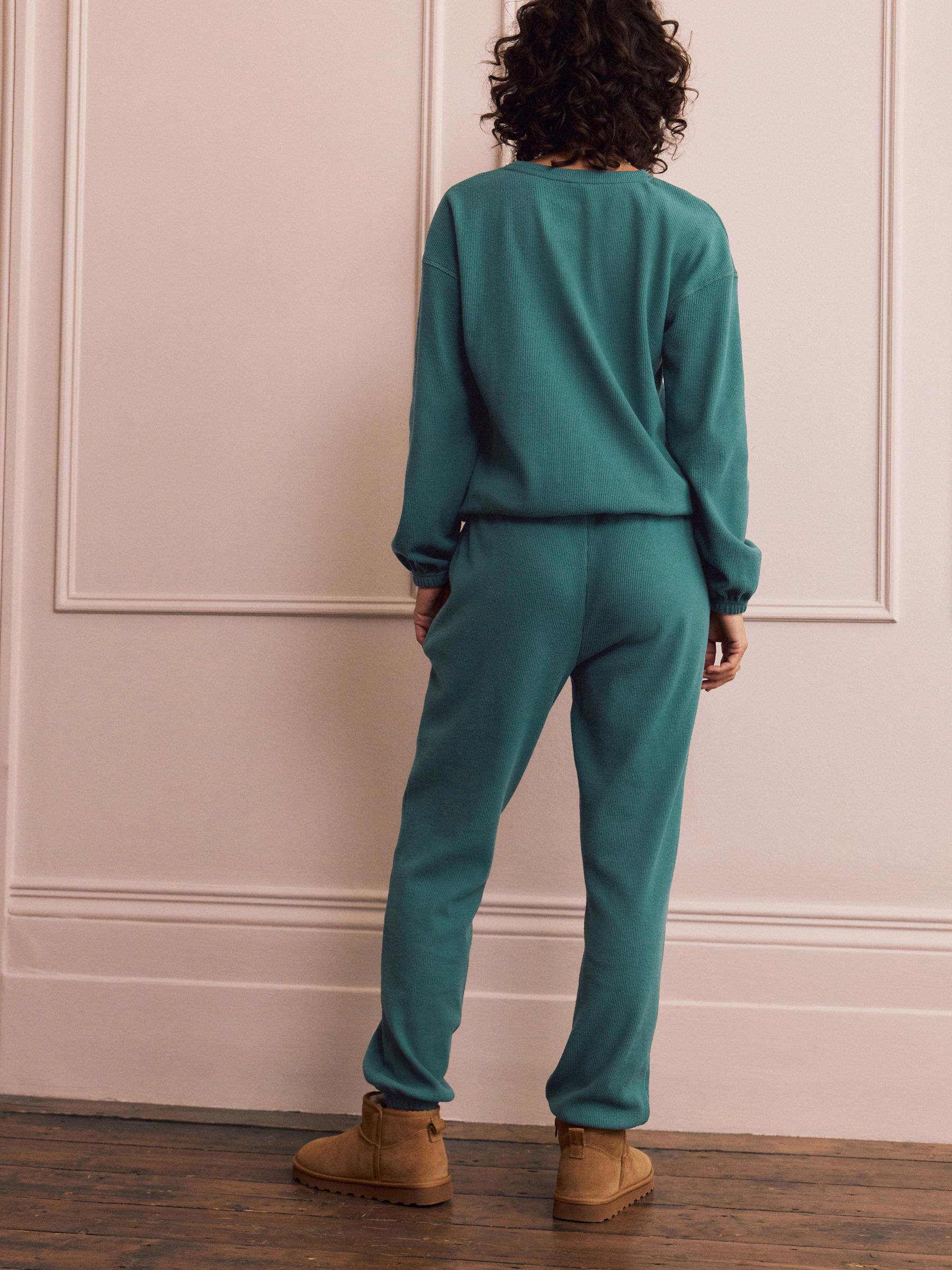 Blauwgroen - Gezellige pyjama met wafeldessin en lange mouwen