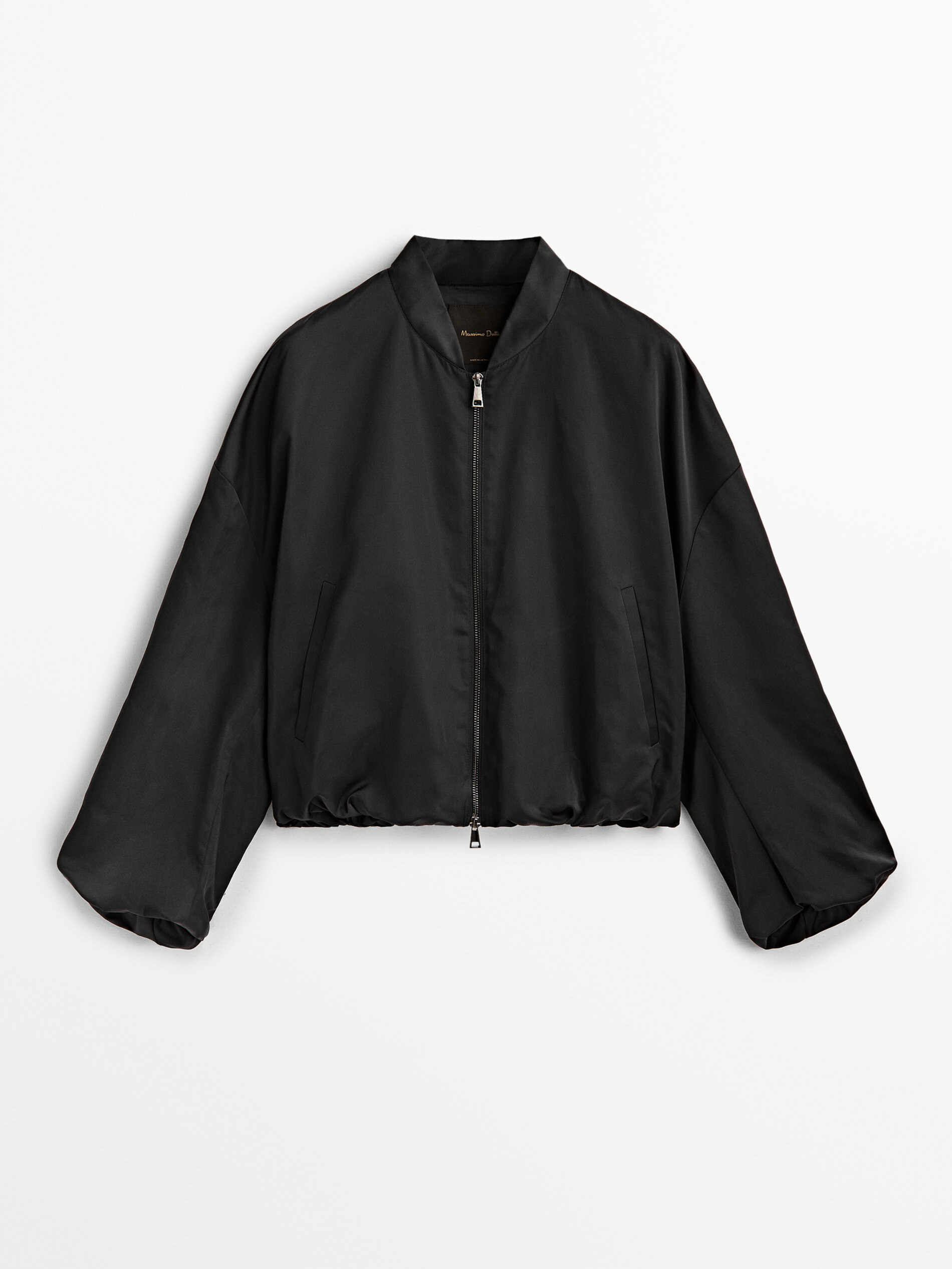 Jaqueta Bomber com Mangas Volumosas - PRETA